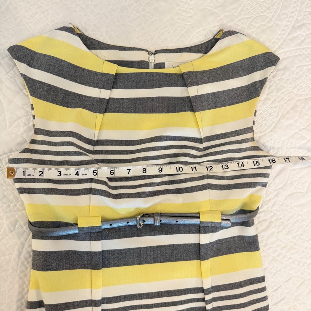 Calvin Klein Womens Yellow Grey Striped Belted Sheath Dress Size 4 Office - Picture 8 of 9